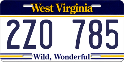 WV license plate 2ZO785