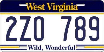 WV license plate 2ZO789
