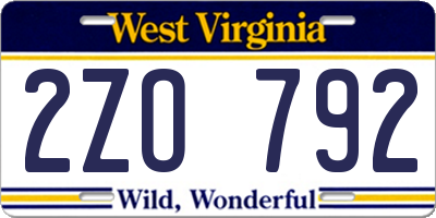 WV license plate 2ZO792