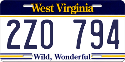 WV license plate 2ZO794