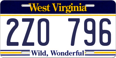 WV license plate 2ZO796