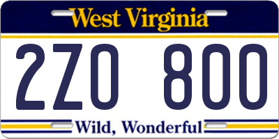 WV license plate 2ZO800