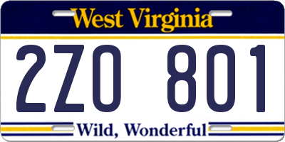 WV license plate 2ZO801