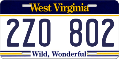 WV license plate 2ZO802