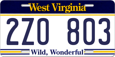 WV license plate 2ZO803