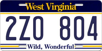 WV license plate 2ZO804