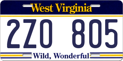 WV license plate 2ZO805
