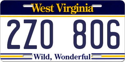 WV license plate 2ZO806