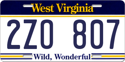 WV license plate 2ZO807