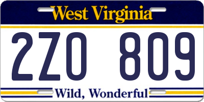 WV license plate 2ZO809