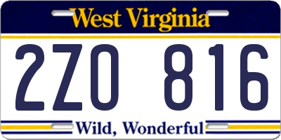WV license plate 2ZO816