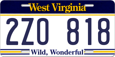 WV license plate 2ZO818