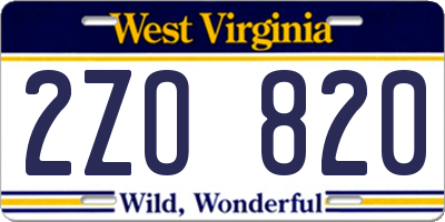 WV license plate 2ZO820