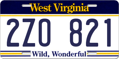 WV license plate 2ZO821