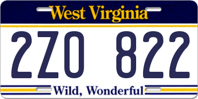 WV license plate 2ZO822