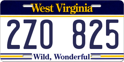 WV license plate 2ZO825