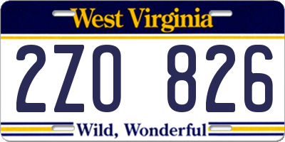 WV license plate 2ZO826