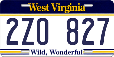 WV license plate 2ZO827