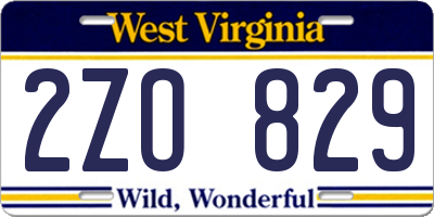 WV license plate 2ZO829