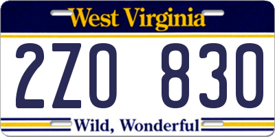 WV license plate 2ZO830