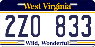 WV license plate 2ZO833