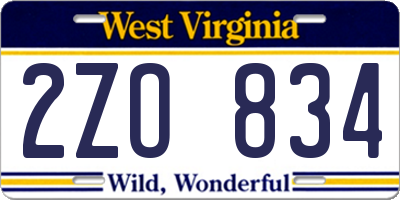 WV license plate 2ZO834