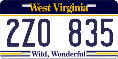 WV license plate 2ZO835