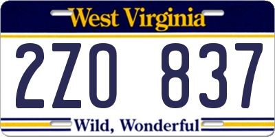 WV license plate 2ZO837