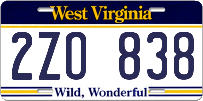 WV license plate 2ZO838