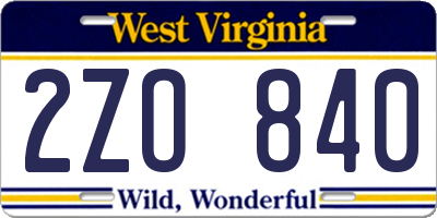 WV license plate 2ZO840