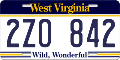 WV license plate 2ZO842