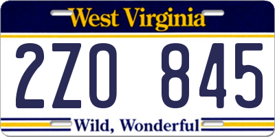 WV license plate 2ZO845