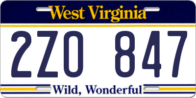 WV license plate 2ZO847