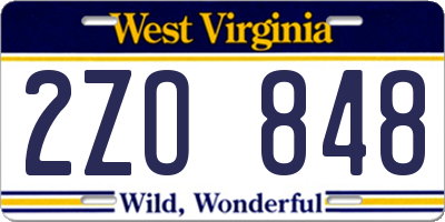 WV license plate 2ZO848