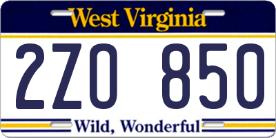 WV license plate 2ZO850