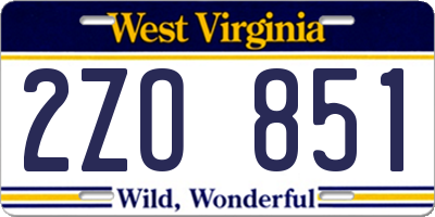 WV license plate 2ZO851