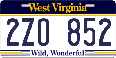 WV license plate 2ZO852