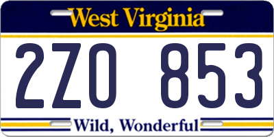 WV license plate 2ZO853