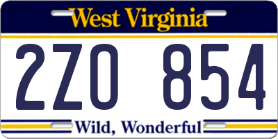 WV license plate 2ZO854