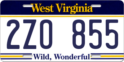WV license plate 2ZO855