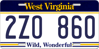WV license plate 2ZO860