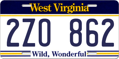 WV license plate 2ZO862