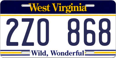 WV license plate 2ZO868