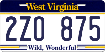 WV license plate 2ZO875