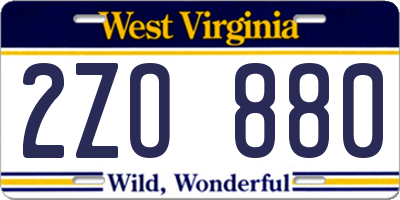 WV license plate 2ZO880