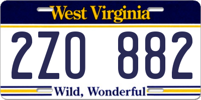 WV license plate 2ZO882