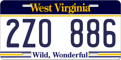 WV license plate 2ZO886