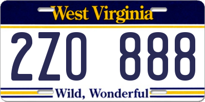 WV license plate 2ZO888