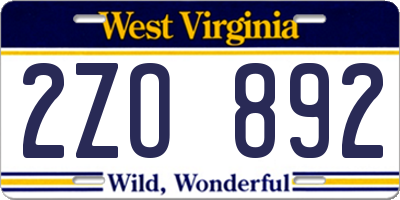 WV license plate 2ZO892