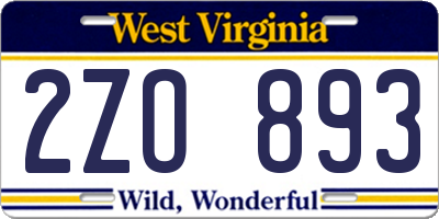 WV license plate 2ZO893